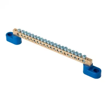 Шина 0 N 6х9мм 20 отверстий латунь 2 синих угловых изолятора PROxima