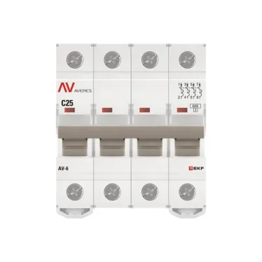 Выключатель автоматический AV-6 4P 25A (C) 6kA AVERES