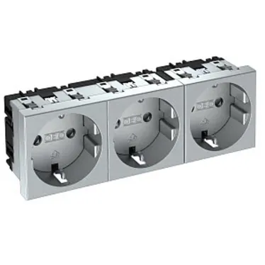 Розетка тройная 0° с з/к, 250 В, 16A (серебристый)