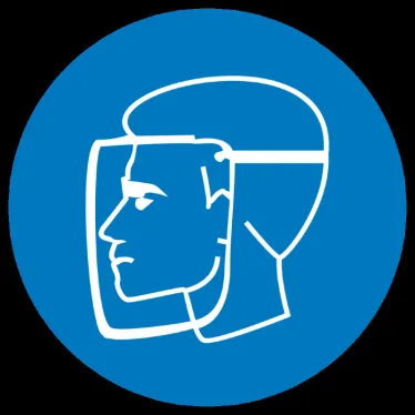 Знак M 08 ''Работать в защитном щитке'' ф200 мм, пленка самоклеящаяся ГОСТ Р 12.4.026-2001