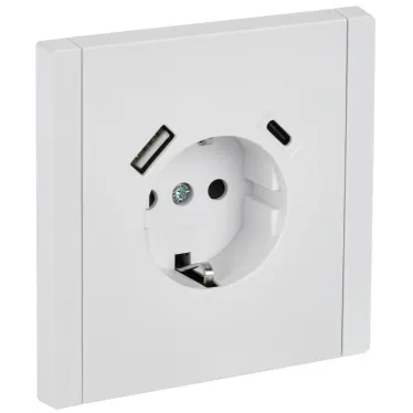 FORTE@PIANO Розетка 1-местная с заземлением с защитными шторками винтовое крепление 16А USB A+C 18Вт FP247 белый IEK