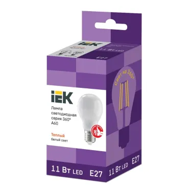 Лампа светодиодная A60 груша матовая 11Вт 230В 3000К E27 серия 360° IEK