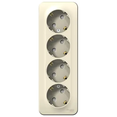 Розетка BLANCA наружная четырехпостовая, с заземлением, со шторками, с изолирующей пластиной, 16А, 250В, молочный