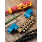 Шина 0 N 8х12мм 6 отверстий латунь 2 синих угловых изолятора PROxima