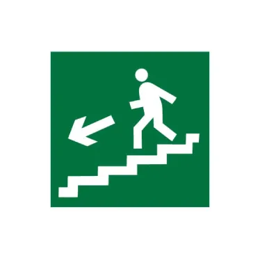 Знак эвакуационный E 14 ''Направление к эвакуационному выходу по лестнице вниз налево'' 200х200 мм, пленка самоклеящаяся ГОСТ Р 12.4.026-2015