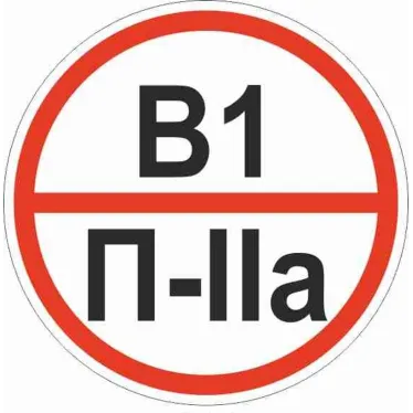 Знак ''Категории помещения по взрывопожарной и пожарной опасности В1 П-IIа'' 200х200 мм, пластик ГОСТ Р 12.4.026-2015