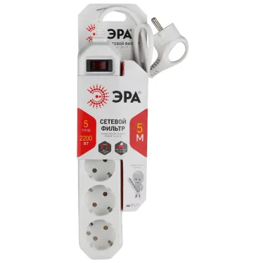 Сетевой фильтр USF-5es-5m-W с базовой защитой с заземлением с выключателем 5 розеток 5м 10А белый