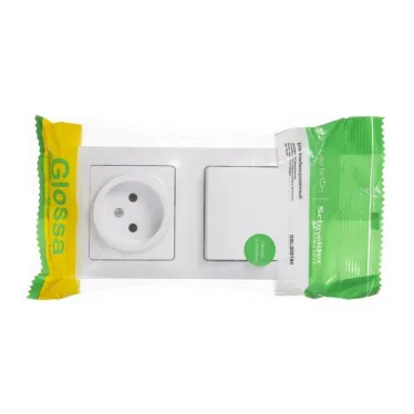 Блок: розетка + выключатель одноклавишный белый