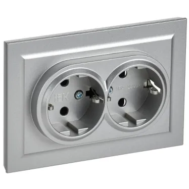 BRITE Розетка двойная с заземлением без защитных шторок 16А в сборе РС12-3-БрА алюминий