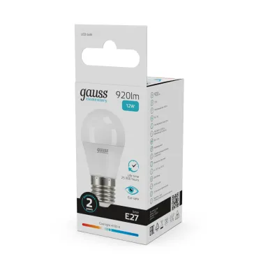 Лампа светодиодная LED Elementary Шар 12W 920lm E27 4100K | 53222 | Gauss
