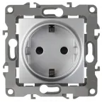 Розетка 2P+E Schuko со шторками, 16A-250В, Эра12, алюминий, 12-2102-03