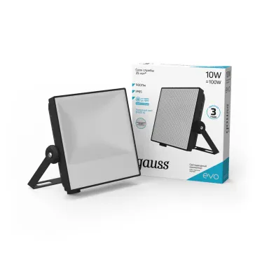 Прожектор светодиодный EVO 10W 900 lm IP65 6500К, IK04, черный 1/30 | 687511310 | Gauss