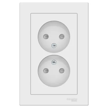 Розетка ATLASDESIGN двойная без заземления со шторками 16А в сборе белый