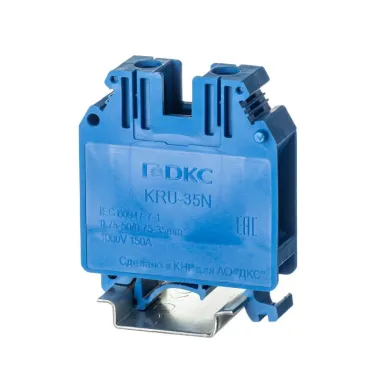 Клемма проходная, винтовой зажим, 2 точки подключения, 35 кв.мм, синяя