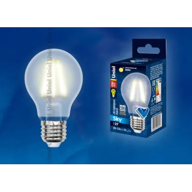 Лампа светодиодная LED 8вт 200-250В форма А матовое 800Лм E27 3000К Sky филамент