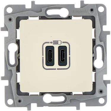 Зарядное устройство с двумя USB-разьемами тип C-тип С 240В/5В 3000мА - Etika - Цвет Слоновая кость