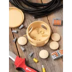 Коробка распаячная КМР-040-038 с крышкой (73х43) 4 мембранных ввода светлое дерево IP54 PROxima