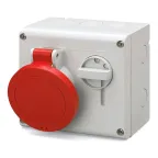 Розетка наружной установки IP44 16А 3P+E+N 400В с механической блокировкой и верхним расположением разъема