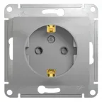 GLOSSA Розетка с заземлением со шторками в рамку алюминий