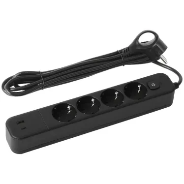 Сетевой фильтр USF-4es-3m-2xUSBAC-B с базовой защитой с заземлением с выключателем 4 розетки+2xUSBA+C 2,4A 3м 10А