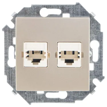 15 Розетка телефонная двойная скрытая 2хRJ11 винтовые зажимы шампань