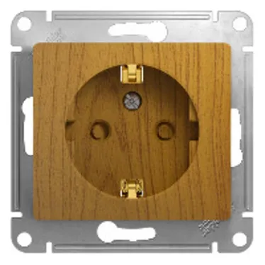 GLOSSA Розетка с заземлением со шторками в рамку дуб