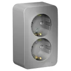 Розетка BLANCA наружная двойная, с заземлением, со шторками, с изолирующей пластиной, 16А, 250В, алюминий