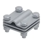 Соединитель крестовой 55х55 для параллельного, крестового и Т-образного соединения прутка диаметром 6-10 мм/полосы до 30 мм. С разделительной пластиной. Монтаж с помощью 4 винтов с шестигранной головкой M8X25 и 4 шестигранных гаек M8. Материал -