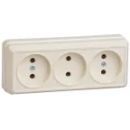 ОКТАВА Розетка тройная без заземления 10А наружная кремовая