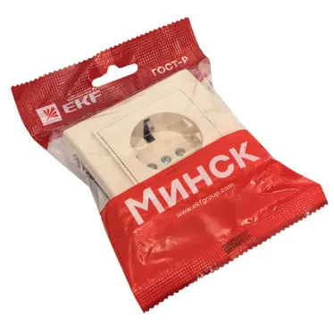 Розетка одноместная СП с заземлением 16А бежевый с защитными шторками Минск