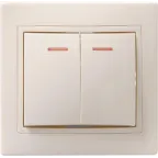 КВАРТА Выключатель двухклавишный скрытый бежевый с индикацией в сборе