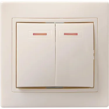 КВАРТА Выключатель двухклавишный скрытый бежевый с индикацией в сборе