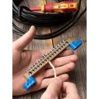 Шина 0 N 8х12мм 16 отверстий латунь 2 синих угловых изолятора PROxima