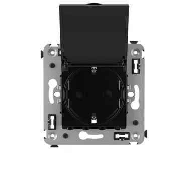 Avanti Розетка с крышкой в стену, 2P+E, ''Черный квадрат''