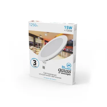 Встраиваемый светильник ультратонкий круглый IP20 15W170х22 O 155 6500K 1250лм 1/20 | 939111315 | Gauss