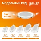 Светильник светодиодный встраиваемый круглый с декоративным стеклом 6W 3000K 1/40 | 947111106 | Gauss