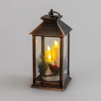 Декоративный фонарь со свечкой и шишкой, бронзовый корпус, размер 14x14x27 см, цвет теплый белый | 513-048 | NEON-NIGHT