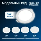 Светильник встраиваемый downlight Elementary круг 5W 430lm 4000K 210-240V IP20 95*38 монтаж белый LED 1/100 | 9100420205 | Gauss