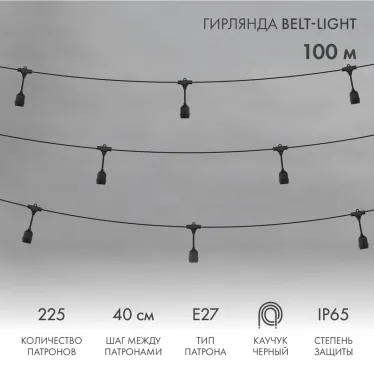Belt-Light 2 жилы шаг 40 см подвесные патроны E27 влагостойкая IP65 | 331-231 | NEON-NIGHT
