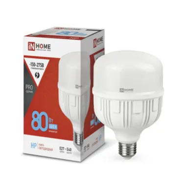 Лампа светодиодная промышленная LED-HP-PRO 80Вт 230В E27 с адаптером Е40 6500К 7200Лм | 4690612031149 | IN HOME