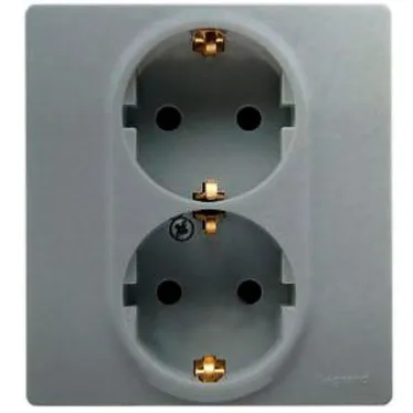 ETIKA Розетка двойная с заземлением со шторками алюминий автоматические зажимы