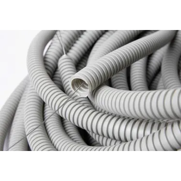 Труба ПВХ гибкая гофрированная, легкая с протяжкой, 16 мм, RAL7035