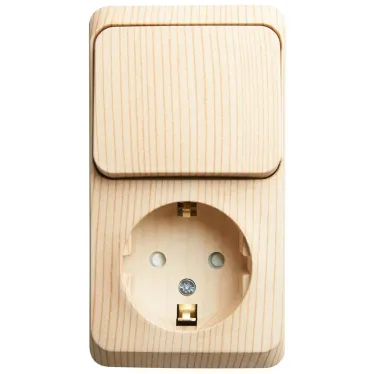 ЭТЮД блок открытой установки Розетка с зеземлением со шторками + Выключатель 1-клавиш., сосна
