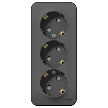 Розетка BLANCA наружная трехпостовая, с заземлением, со шторками, с изолирующей пластиной, 16А, 250В, антрацит