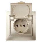 Розетка 2P+E Schuko с крышкой, 16А-250В, СУ, Plano, шампань, 1-203-04