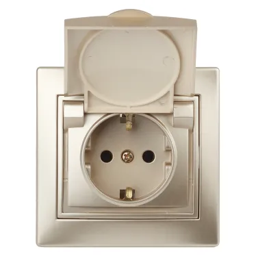 Розетка 2P+E Schuko с крышкой, 16А-250В, СУ, Plano, шампань, 1-203-04