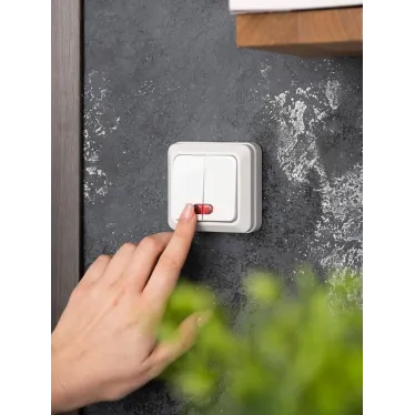 Рим Выключатель двухклавишный с индикатором 10А белый