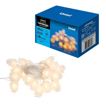 Гирлянда светодиодная Шишки 20 светодиодов 2,8 м теплый белый IP20 провод прозрачный ULD-S0280-020/DTA WARM WHITE IP20 PINE CONES