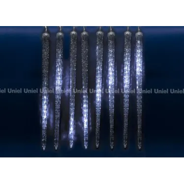 Занавес светодиодный фигурный Сосульки соединяемый 10 подвесов 300 светодиодов Размер 3х0,5м Цвет свечения белый IP44 Провод прозрачный Упаковка картон ULD-E3005-300/DTK WHITE IP44 ICICLE