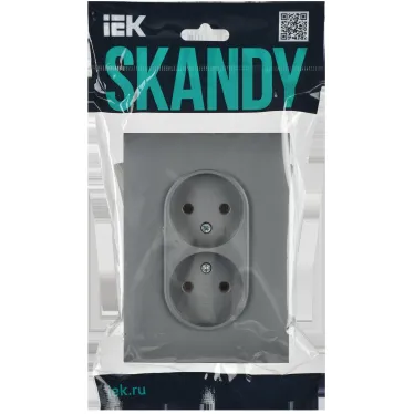 SKANDY Розетка 2-местная без заземления без защитных шторок 10А в сборе SK-R10Gr серый IEK